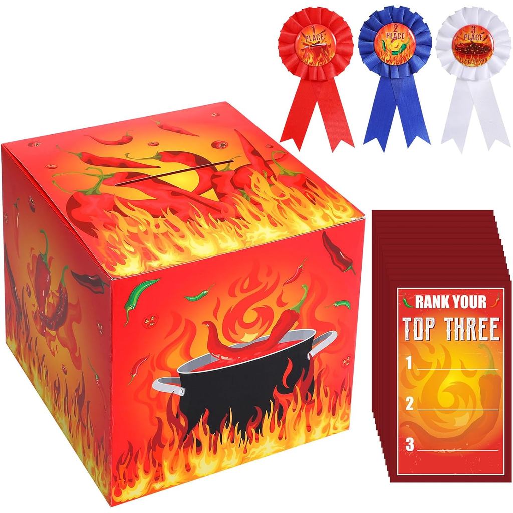 Tenceur Chili Cook off Cuộc thi Hộp đựng phiếu bầu với 50 chiếc Thẻ bỏ phiếu và 3 chiếc Ruy băng giả