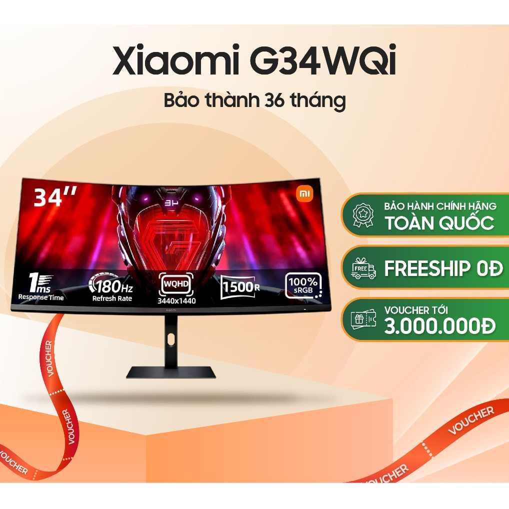 Màn hình máy tính Xiaomi 2K Curved Gaming Monitor G34i 34inch-Tần Số Quét 180Hz - Bảo Hành 36 Tháng