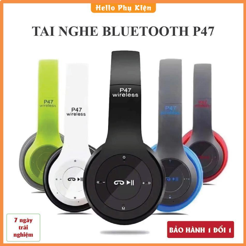 Tai Nghe Chụp Tai Bluetooth P47, Tai Không Dây Âm Bass Cực Chất, Thẻ Nhớ, Có Mic, Nghe Nhạc Cực Hay 