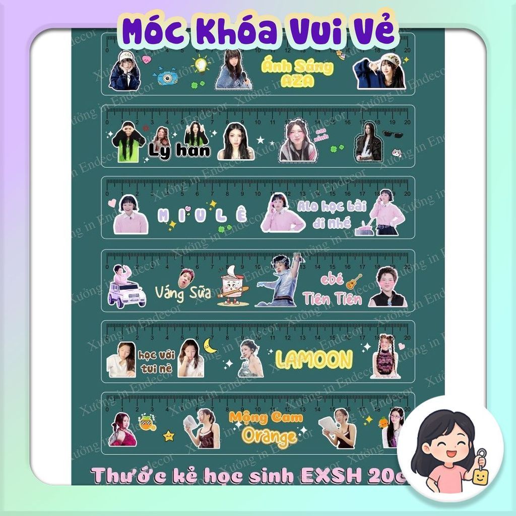 Thước kẻ em xinh say hi EXSH Lyhan Lamoon Miu lê Tiên Tiên Ánh sáng aza Orange 20cm - thước kẻ học s