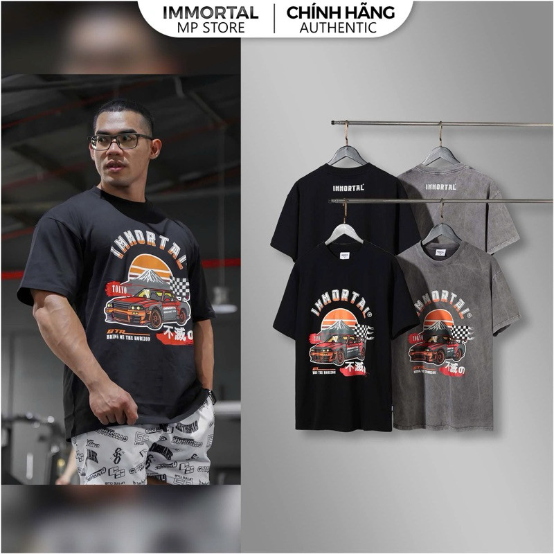 [IMMORTAL 2025] Áo IMMORTAL oversize phong cách thể thao hình in Xe Hơi vintage thể thao form vải co