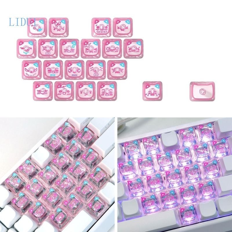 LIDU1 Transparent Cat Theme Keycap 21-Key Collection Ergonomic Layout Glow Through Effect For Mechan