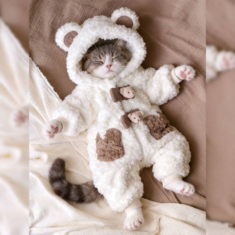 Pet Winter Clothes Cat Dog One-Piece Four-Legged Pet Clothing Plush Cute Coat Warm Clothes NRee