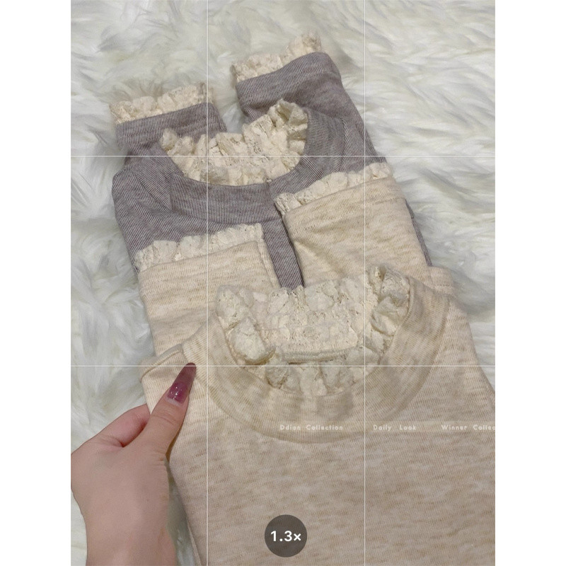 Áo giữ baby tee thun dài tay  ôm body ren cổ cao, phù hợp thời trang thu đông | BigBuy360 - bigbuy360.vn