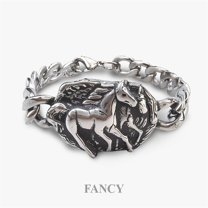 Vòng Tay Hip-Hop Punk Rock Inox 304L - Thiết Kế Đầu Ngựa Edgy, Phù Hợp Unisex