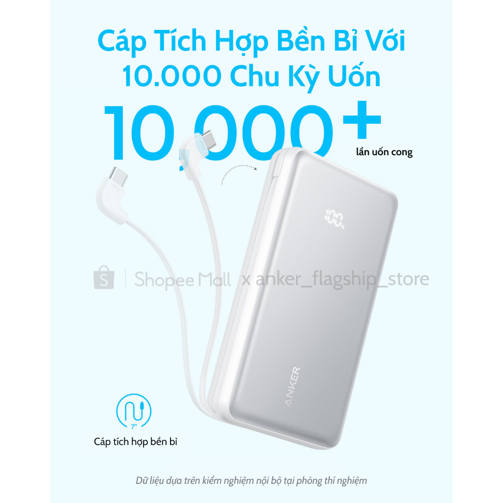 Sạc dự phòng Anker Zolo 10kmAh/20kmAh 22.5W | Tích hợp cáp USB-C | 2 Cổng 1C1A | Sạc 3 thiết bị - A110D/E | BigBuy360 - bigbuy360.vn