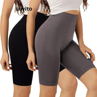 Lovito Trơn Eo cao Lifting mông Kiểm soát bụng Fitness Tập luyện Chạy Khô nhanh L004015 (Đen)