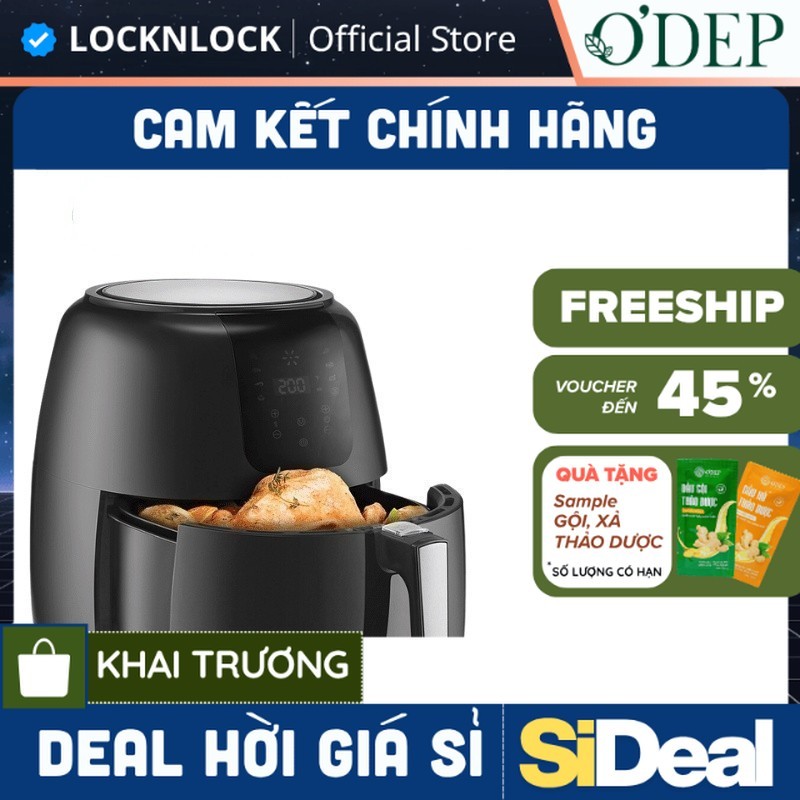 Nồi chiên không dầu 7.2L Air Fryer LocknLock Chính hãng, kèm chảo nướng Super Jumbo Plus EJF296BLK -