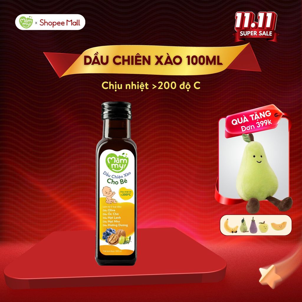 Dầu chiên xào cho bé Mămmy 100ml chịu nhiệt tới 200 độ C, giữ trọn vẹn dinh dưỡng, bổ sung Omega-3, 