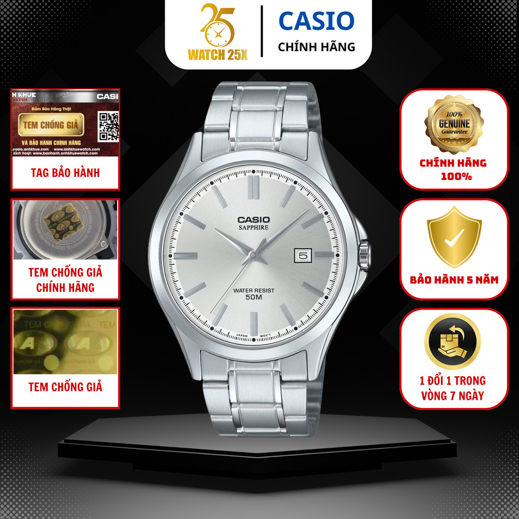 Đồng Hồ Nam Casio MTS-115D-7AVDF Watch25x – Thiết Kế Mặt Trắng Tinh Tế, Kính Sapphire, Bền Đẹp.