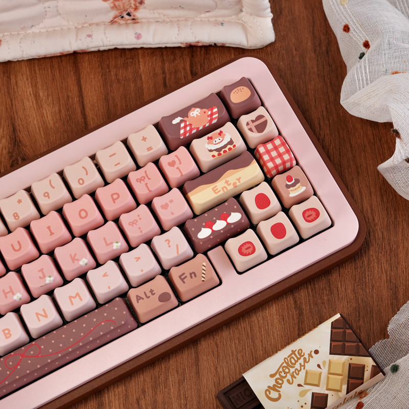 PBT Keycap MAO Dâu Sôcôla Hồng Cà Phê Theo Chủ Đề Keycap Bộ Tròn Cá Tính Keycap PBT Keycap Nhuộm Thă