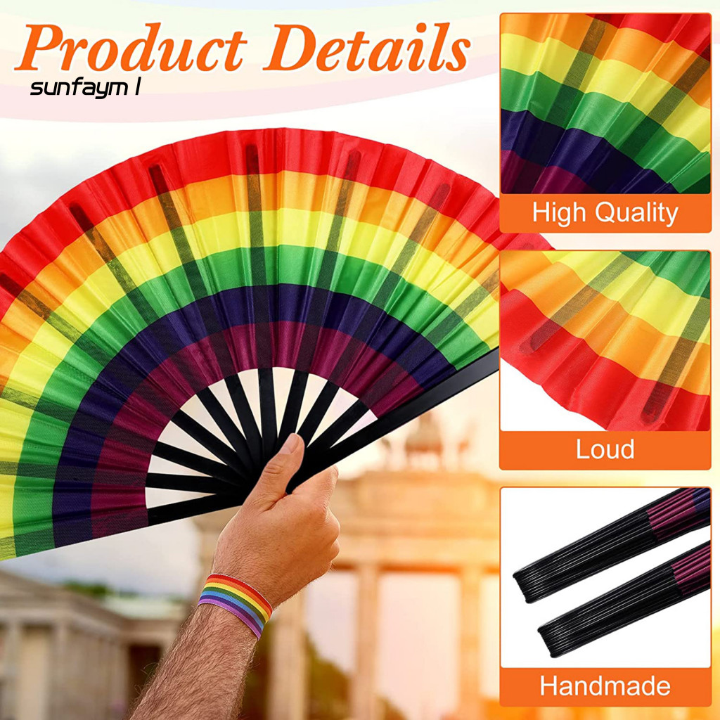 Quạt cầm tay SUNFA Wave Di động Lgbt Pride Rainbow Folding Fan cho các lễ hội Sự kiện Dễ dàng mở Quạ