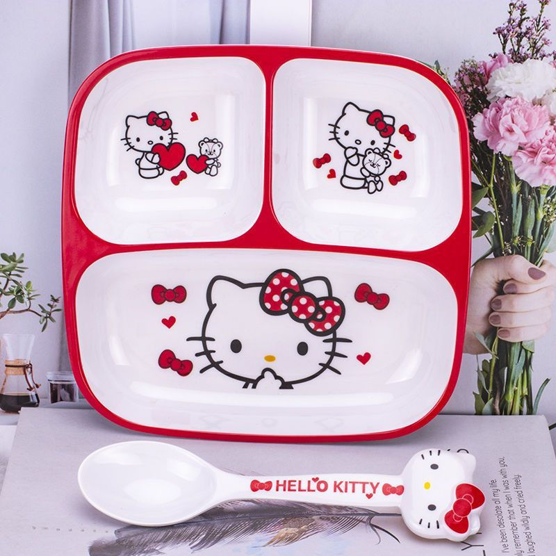 TB Spot Goods#Cartoon Kindergarten Three-Compartment Plate Food-Grade Baby Special Dining Plate Divi