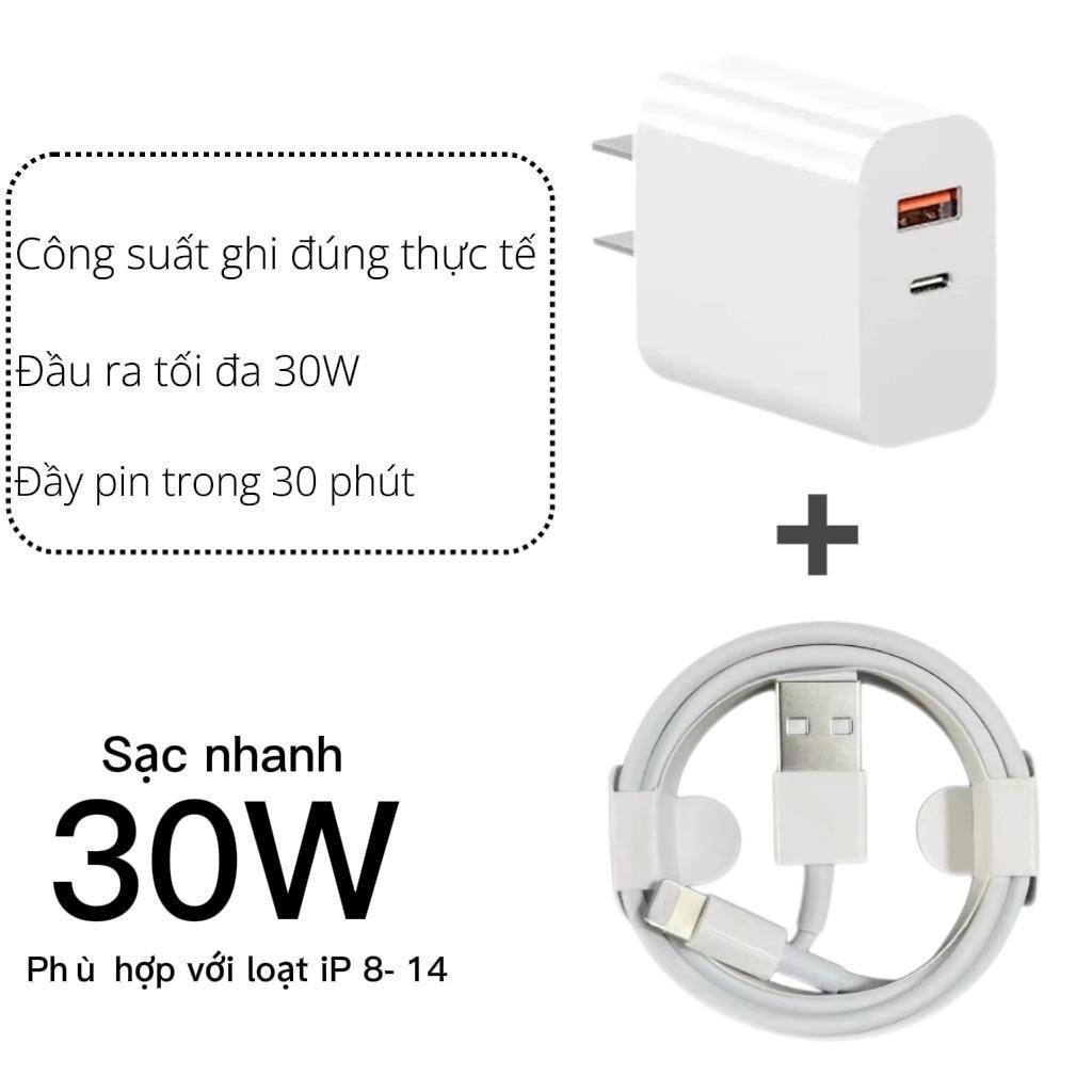 Củ sạc 30W chuyên dùng cho ios kèm cáp sạc (type c-LN  / type c-type c / usb-type c / usb-LN )