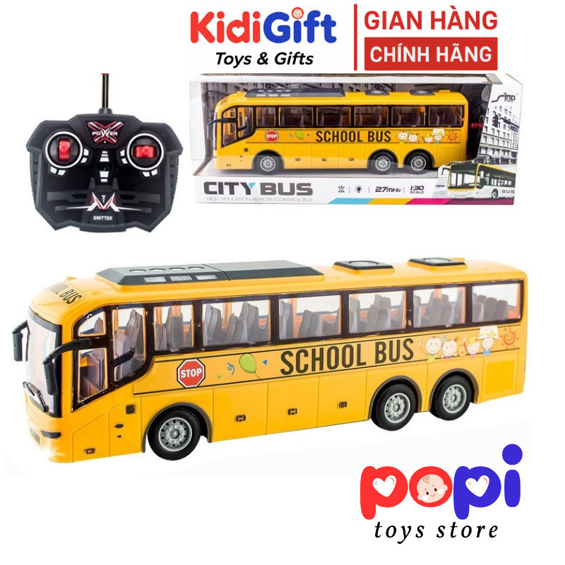 Xe Ô Tô School Bus Điều Khiển Từ Xa 27MHz – Mô Hình Bằng Nhựa, Có Đèn Sáng, Dùng Pin AA