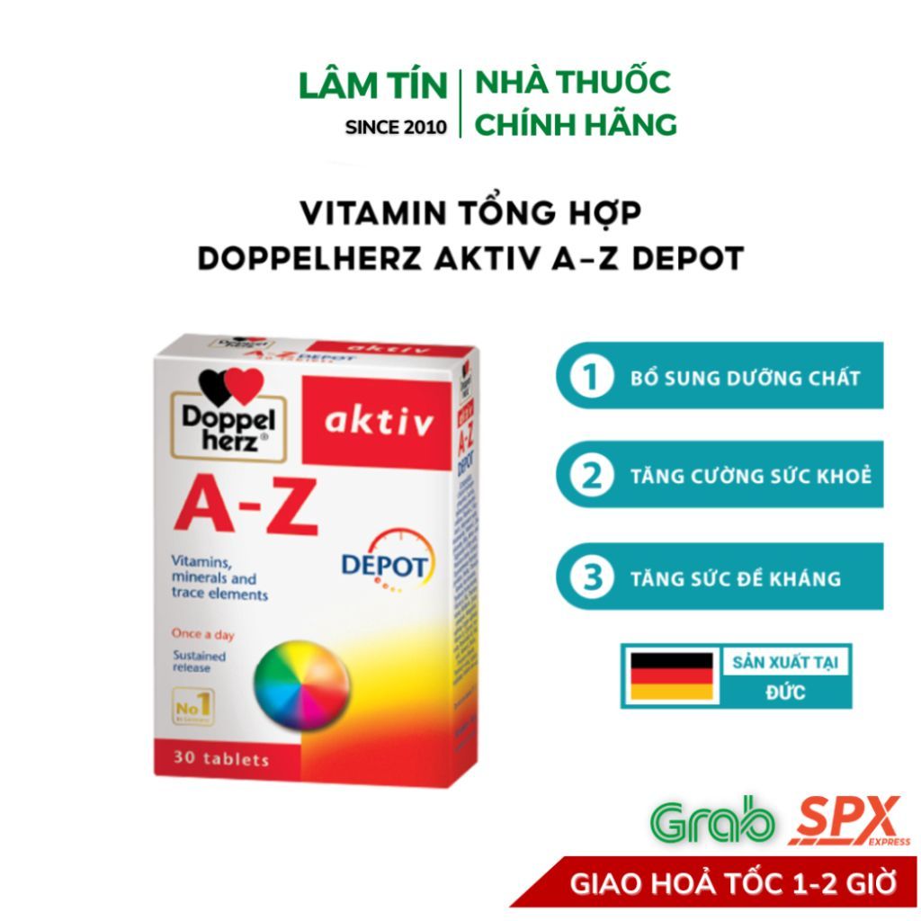 Vitamin Tổng Hợp Doppelherz Aktiv A-Z Depot - Dành Cho Trẻ Trên 10 Tuổi & Người Lớn 30 Viên/Hộp
