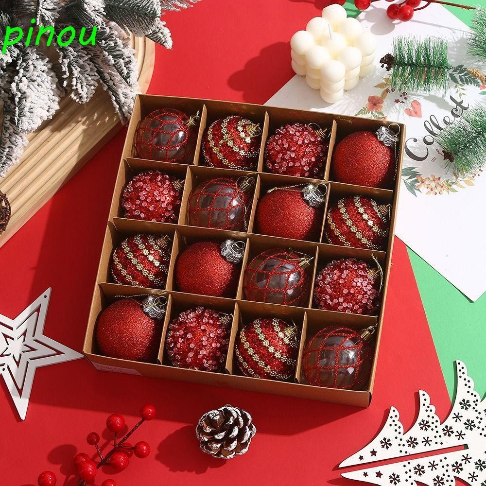 LONGQIYING 16 Pcs Shiny Christmas Ball Pendant, 6cm Foam Christmas Hanging Ball Set, Elegant Glitter