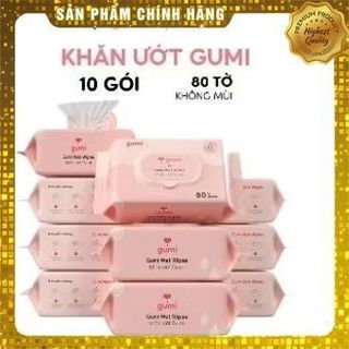  Thùng 10 Gói Khăn Ướt Gumi không Cồn,Không paraben,không gây kích ứng da,an toàn cho bé 