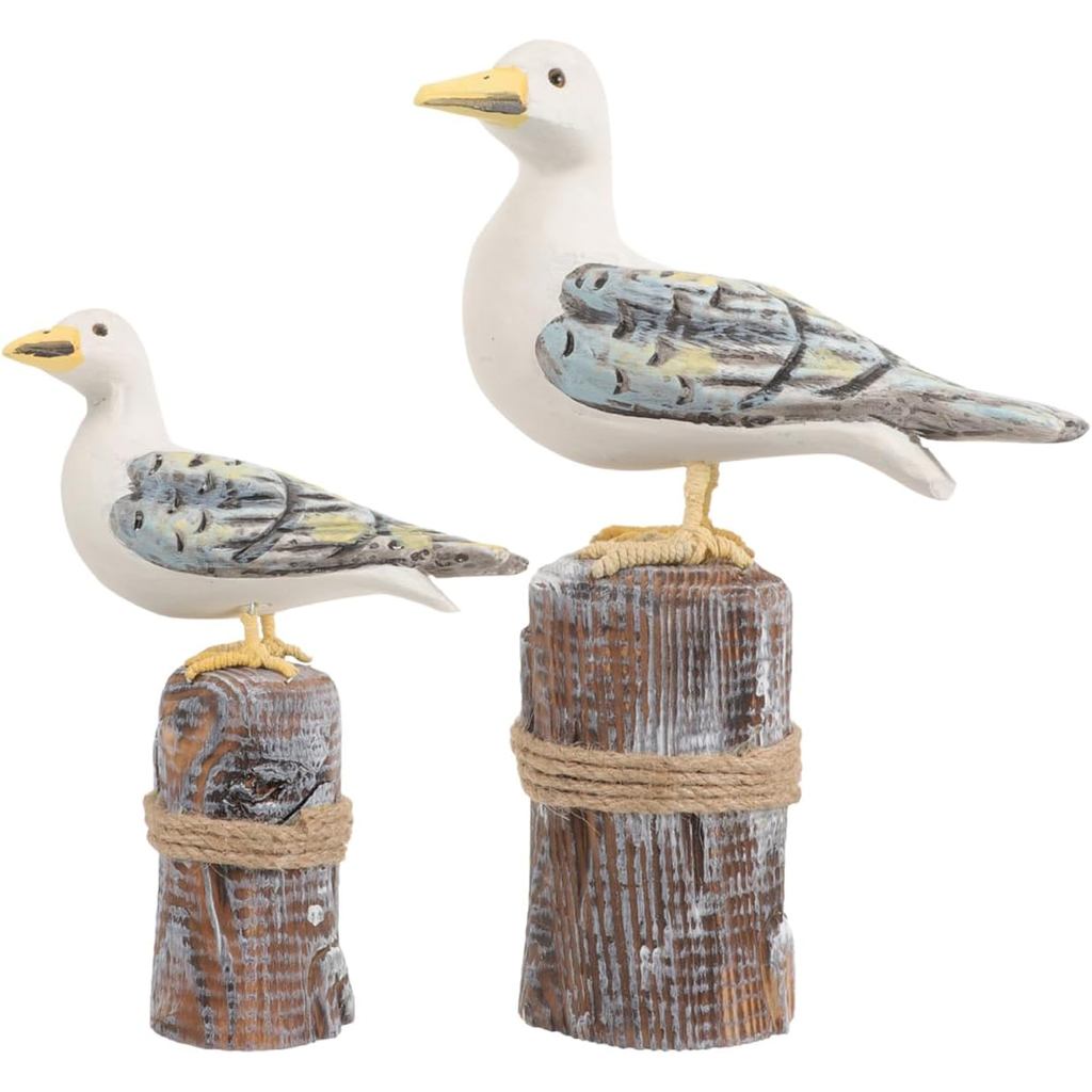 Homoyoyo 2 Gói Tượng Hải âu bằng gỗ Đồ trang trí hải lý, Trang trí ven biển Tượng chim Hải âu Tượng 