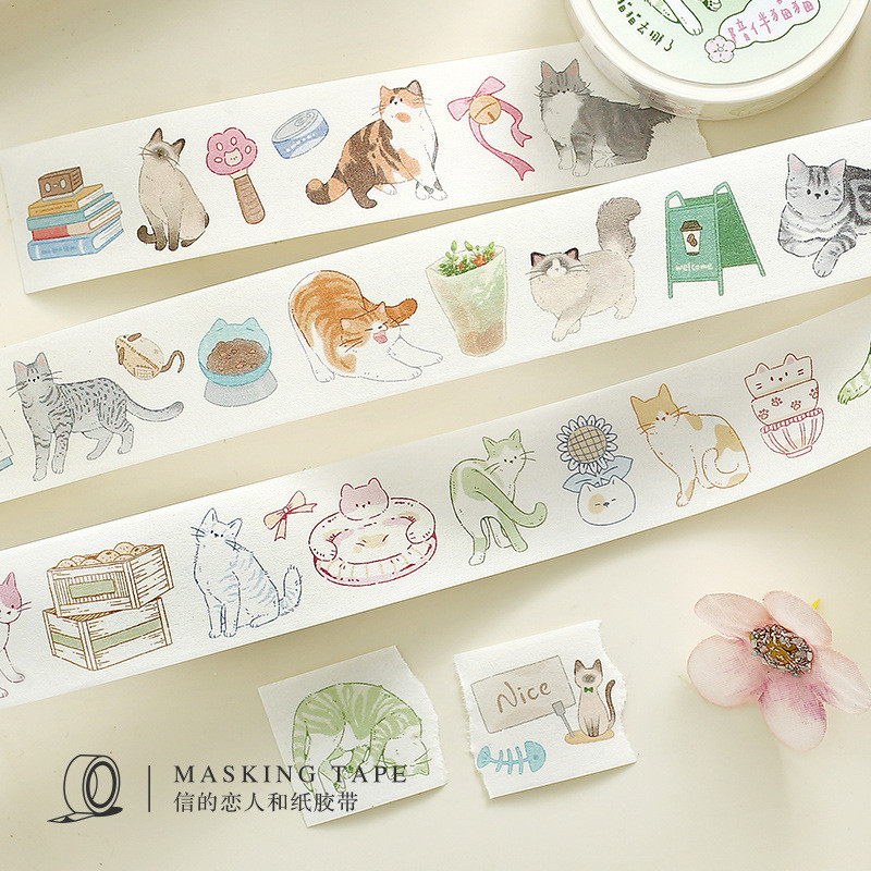 8 ️ ⃣ Lovers of Letters Washi Tape Where is Cats Series Hình minh họa mèo dễ thương Sổ tay Chất liệu