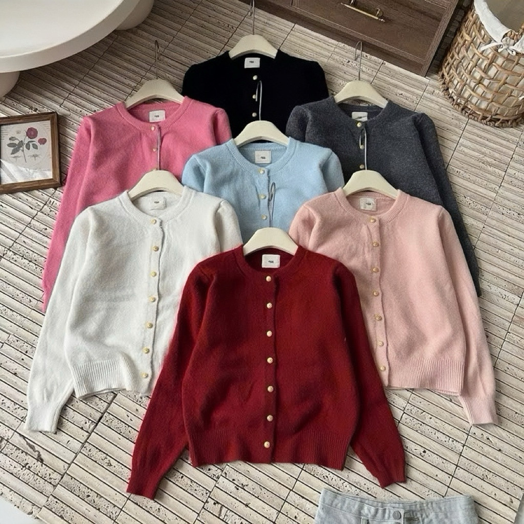 Áo khoác cardigan len lông thỏ mác EGG cúc đồng chất len dày dặn