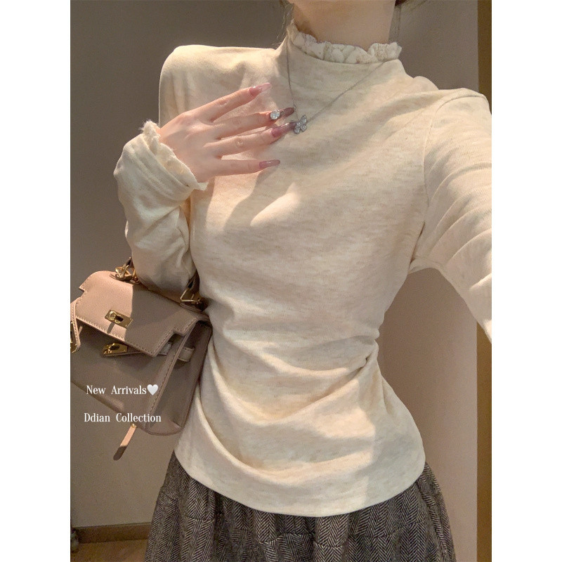 Áo giữ baby tee thun dài tay  ôm body ren cổ cao, phù hợp thời trang thu đông | BigBuy360 - bigbuy360.vn