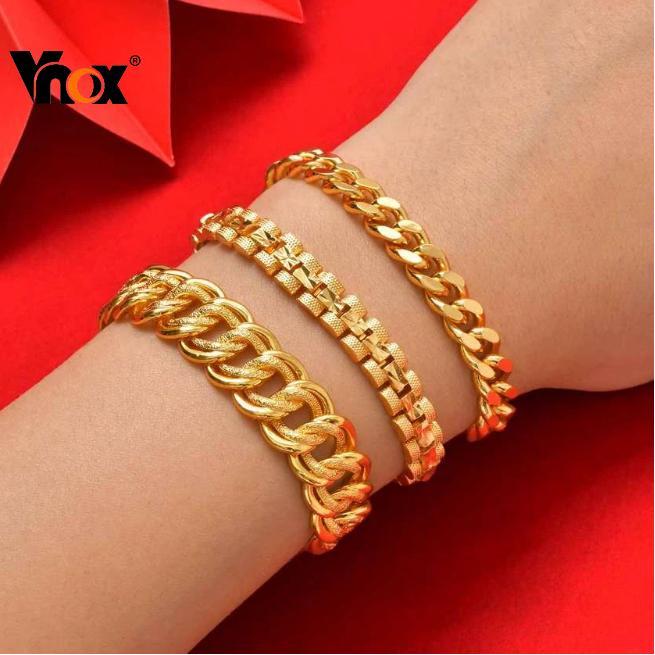 Vnox 24k Sand Gold Bracelet for Women Girl,Cuban Watch Style Buckle Bracelet Jewelry Simple