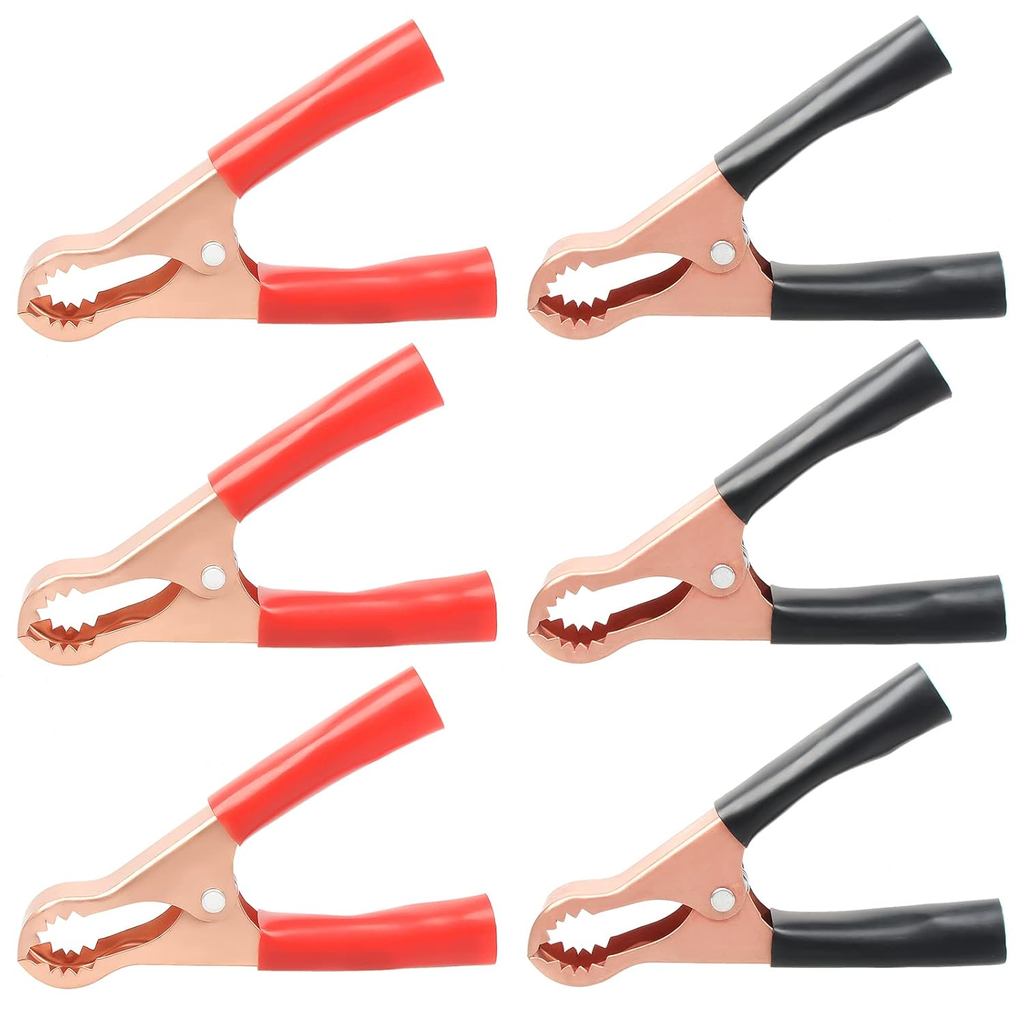 QTEATAK 6 Cái 50A Cá Sấu Kẹp Đen Đỏ Cách Nhiệt Kim Loại Hạng Nặng Lò Xo Kẹp Để Tải Xe Tải Pin Xe Hơi Kiểm Tra Điện