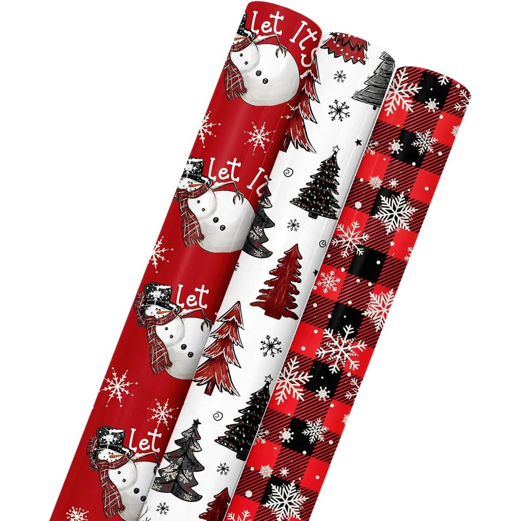 Giấy gói Giáng sinh Horaldaily 17 x 120 Inch (3 cuộn: 42,5 sq. ft ttl.), Cây thông Noel kẻ sọc trâu 