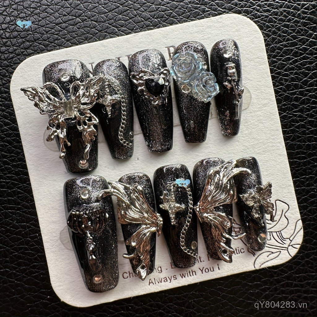 Handmade Press On Nails Dài Quan Tài Móng Tay Giả Full Cover 7ZMH