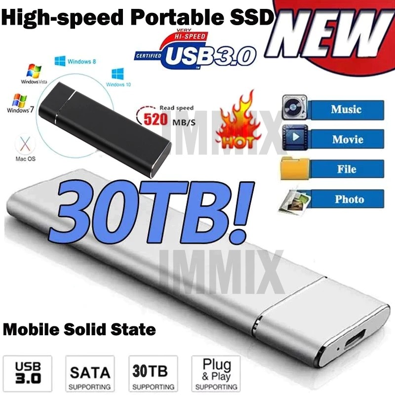 Đĩa Cứng Bên Ngoài 30TB SSD Di Động Ngoài Ổ Đĩa Cứng 64TB USB3.1 Di Động 16TB Cho Laptop Lưu Trữ Dữ 