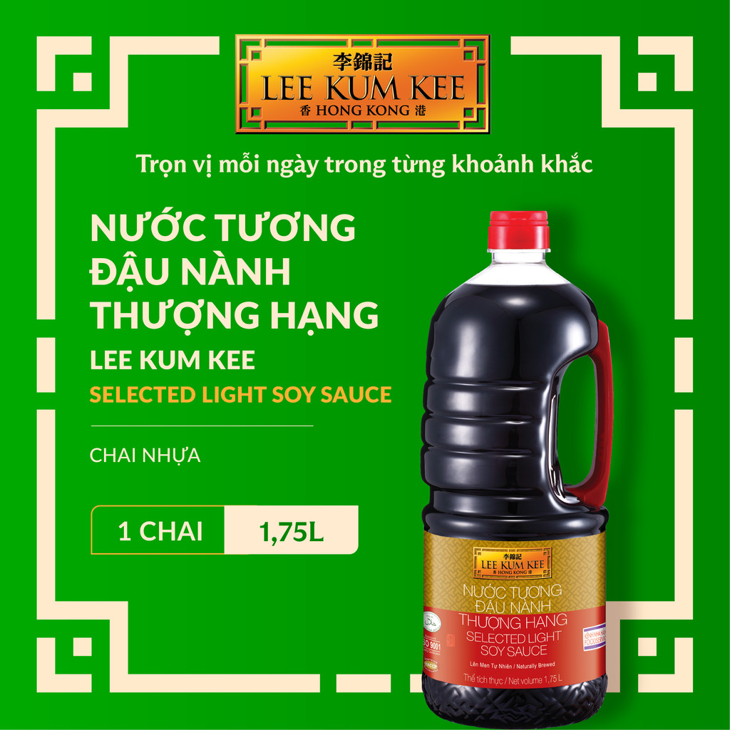 [Đơn 150K Tặng Gói Sốt] Nước tương đậu nành thượng hạng LEE KUM KEE Selected Light Soy Sauce chai nhựa 1.75 lít