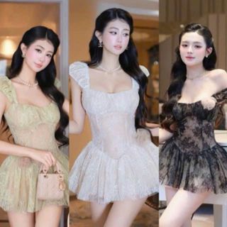  Váy Ren Bling “Moss Fairy” Dáng Ngắn Tiểu Thư Tay Phồng Tôn Dáng Dự Tiệc – Đầm Gợi Cảm Sang Trọng Kieupham.clothing 