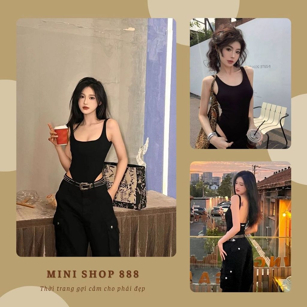 Mini shop 888 Áo Bodysuit Hở Lưng Quyến Rũ Áo Liền Thân Tôn Body Sát Nách CÓ MÚT NGỰC  Chất Thun Dày