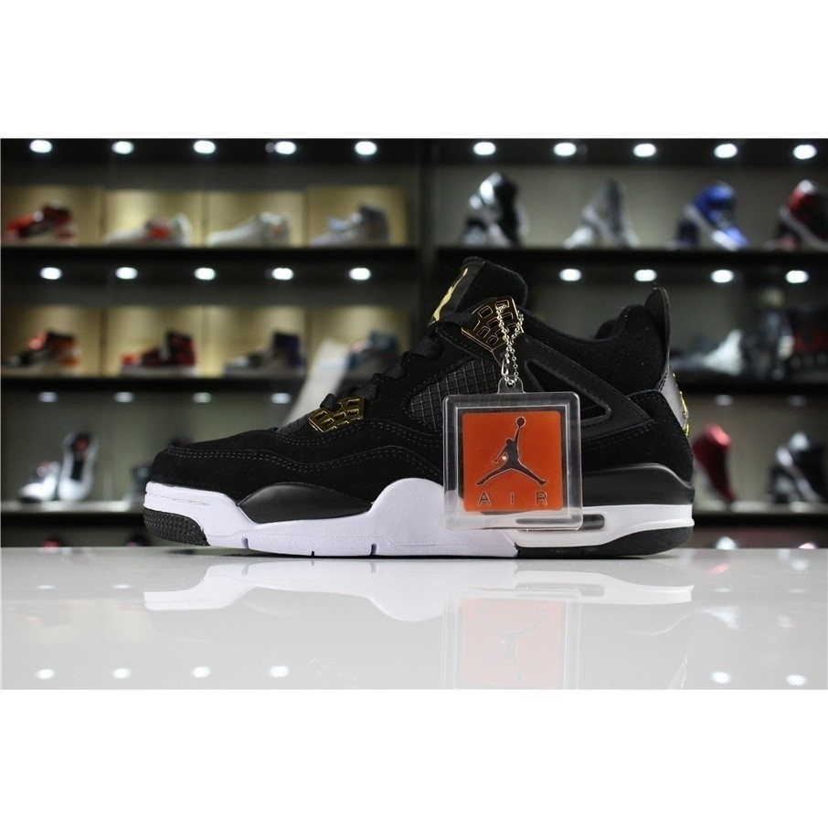 2024new nam nữ aj4 retro hoàng gia Đen / kim loại vàng trắng 308497-032