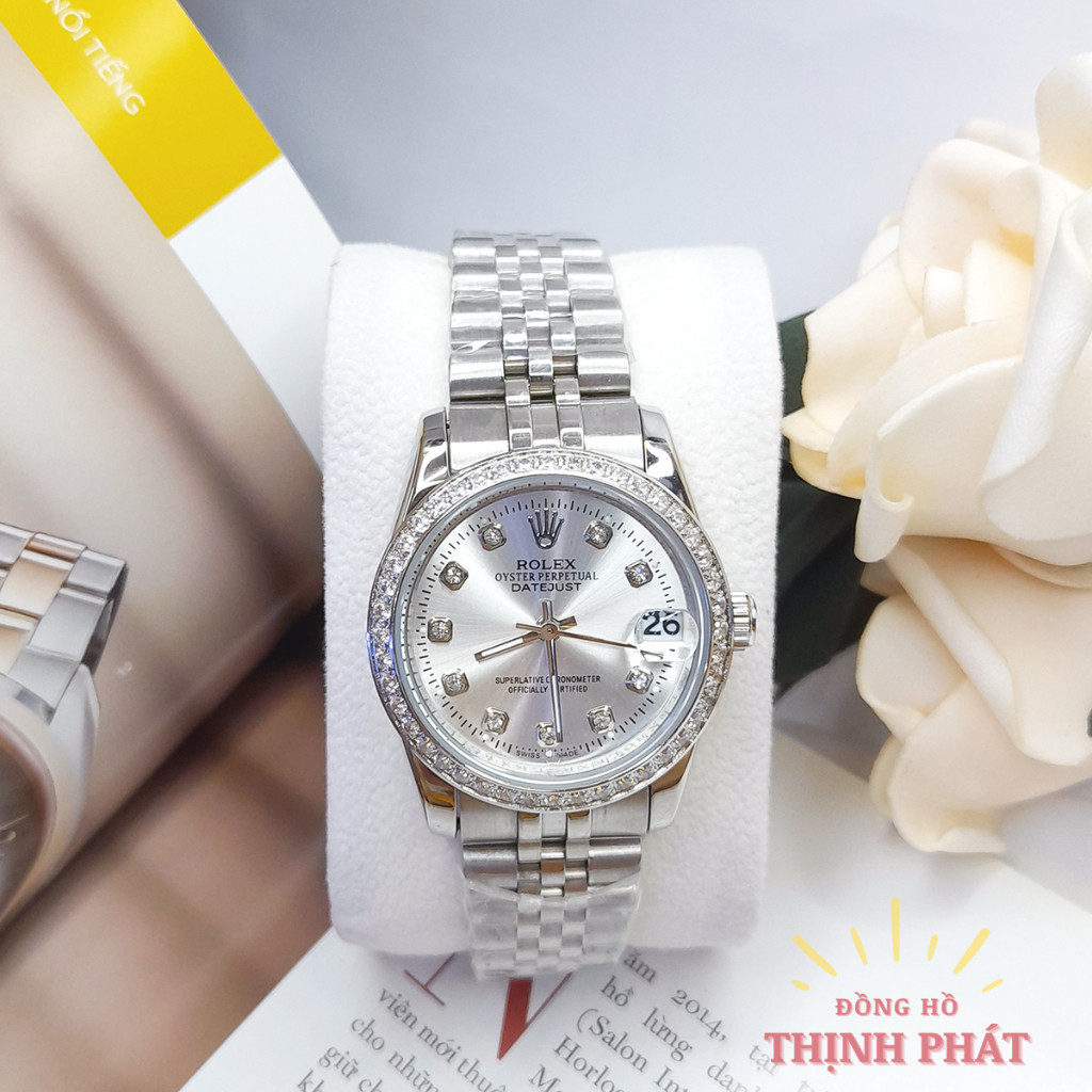 [FULLBOX] Đồng hồ nữ ROLEX Date Just Chạy Pin máy Nhật - Đính Hạt Xoàn - Kính Sapphire Cao Cấp