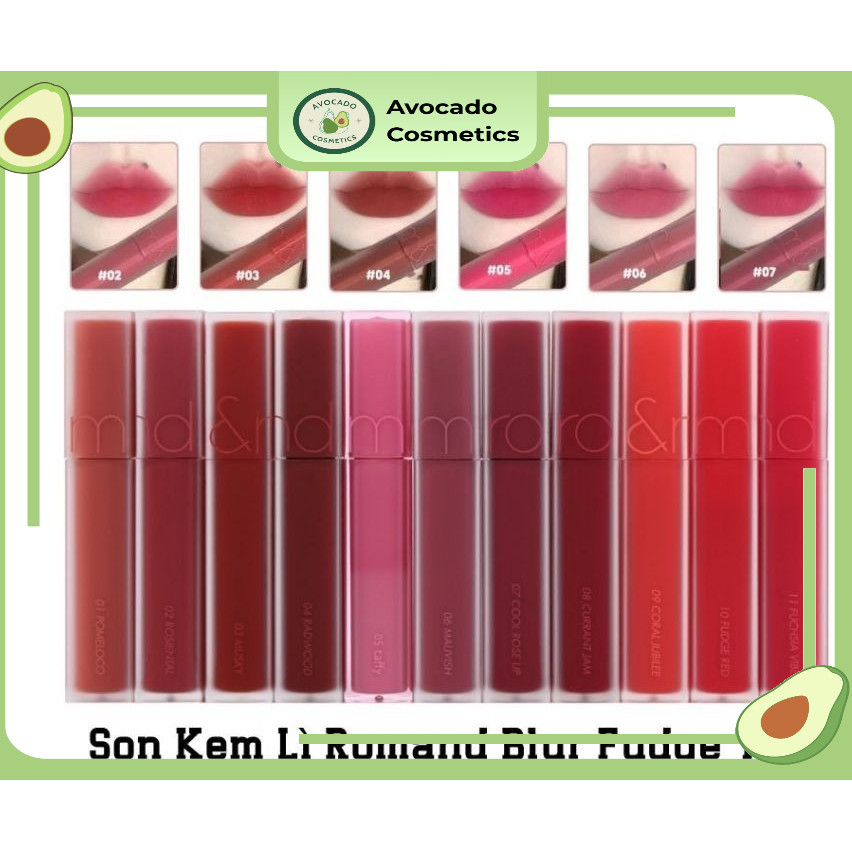 🥑 Son Kem Lì Romand Blur Fudge Tint Lên Màu Chuẩn, Mịn Môi 03 Musky Cam đỏ gạch, Màu 04 Radwood Đỏ n