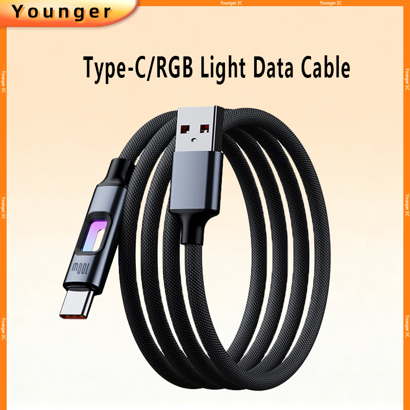 Cáp dữ liệu sạc nhanh 100W Đèn RGB + Thiết kế cắt + Cáp sạc bện Tương thích với iOS 16 / 17 / Androi