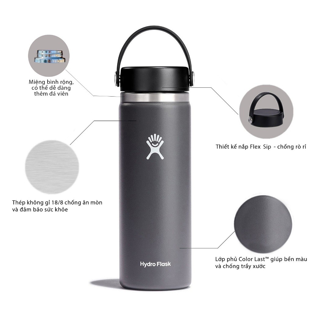 Bình giữ nhiệt Hydro Flask 591ml Wide Flex Cap 20 oz chính hãng, nắp vặn kín, giữ nhiệt tốt | BigBuy360 - bigbuy360.vn
