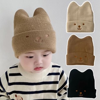  Màu Trơn Ins Phong Cách Cho Bé Mũ Dệt Kim Dễ Thương Thêu Tai Thỏ Mũ Bé Thu Đông Ấm Áp Bé Trai Bé Gái Beanies Mũ 
