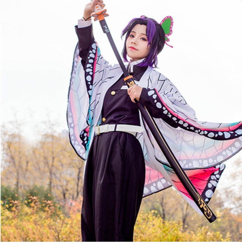 Sẵn sàng giao hàng Kochou Shinobu Cosplay Demon Slayer Kimono và Haori cho nữ W603