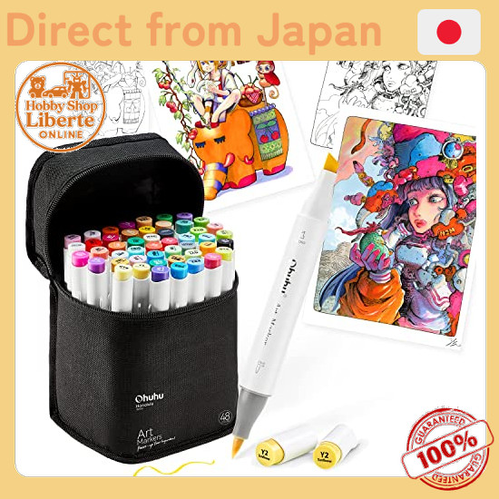 [Direct Japan] Ohuhu marker pens, brush type, 49 markers in 48 colors, illustration brush/bold, illu