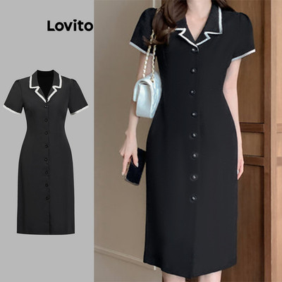 Lovito Đầm thanh lịch Nút trơn tương phản cho nữ L104ED692 