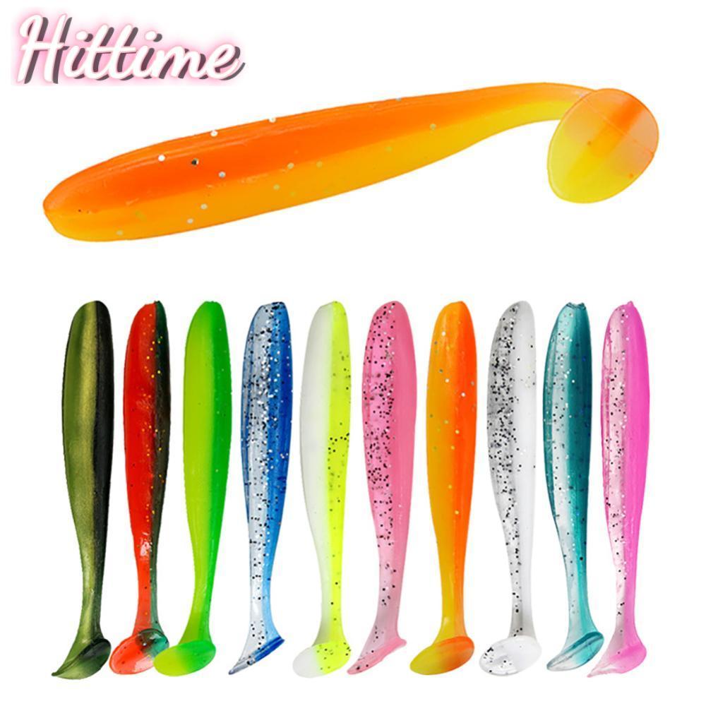 HITTIME 20 CHIẾC 5.5 / 6.5 / 7CM Hai Màu Lấp Lánh T-Tail Mềm Mồi Mồi Siêu Thực Giun Phù Hợp Với Đầu 