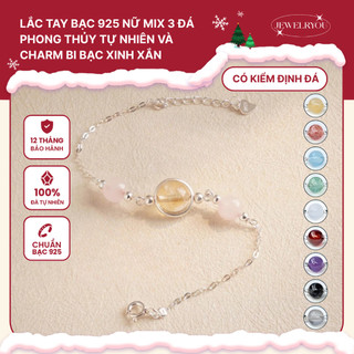  Lắc tay bạc 925 nữ JEWELRYOU mix 3 viên đá năng lượng tự nhiên công dụng theo yêu cầu - Jew12 