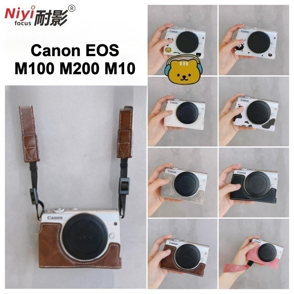 Canon M10 Bảo Vệ Giả Da Đế Dành Cho Canon EOS M100 M200 M10 PU Nửa Bao Túi Bảo Quản Bao Đeo Vai