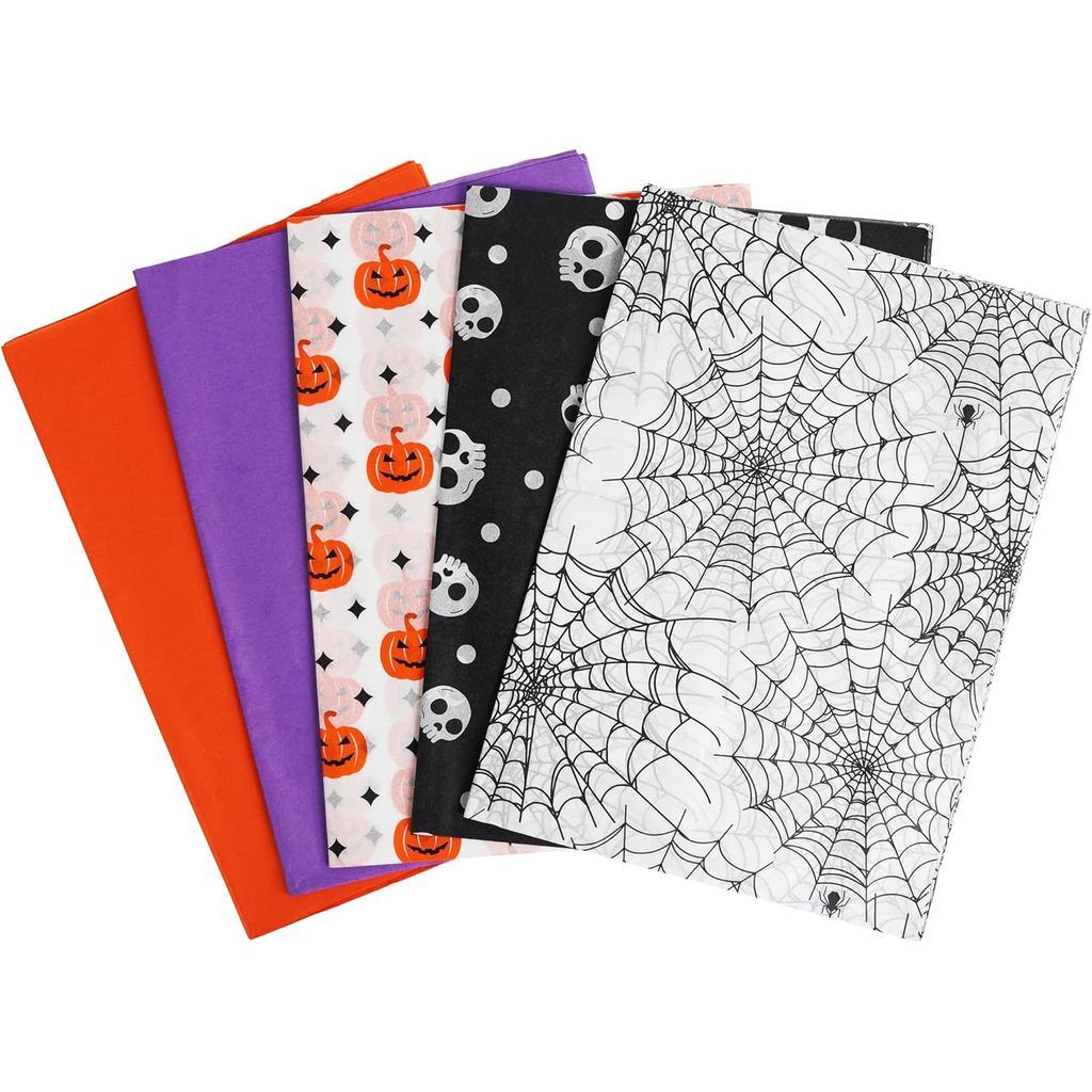 100 Tờ Giấy Khăn Giấy Halloween Cho Túi Quà Tặng, 14 "X20" Giấy Giấy Màu Cam Nhện Bí Ngô Tím Thiết K