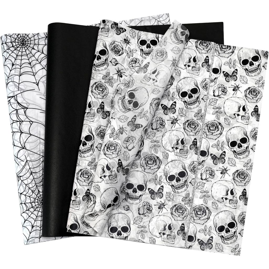 Bobobag 120 tờ Giấy Khăn Giấy Halloween Cho Túi Quà Tặng, 14 "X20" Gothic Khăn Giấy Đầu Lâu Nhện Thi