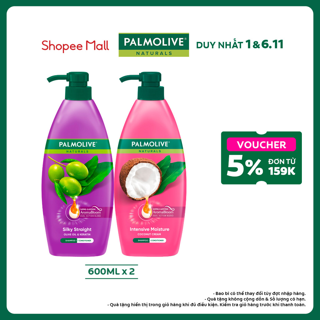 Bộ 2 Dầu gội Palmolive kèm xả 2-trong-1 chiết xuất Sữa dừa và Keratin kết hợp quả ô liu 600ml