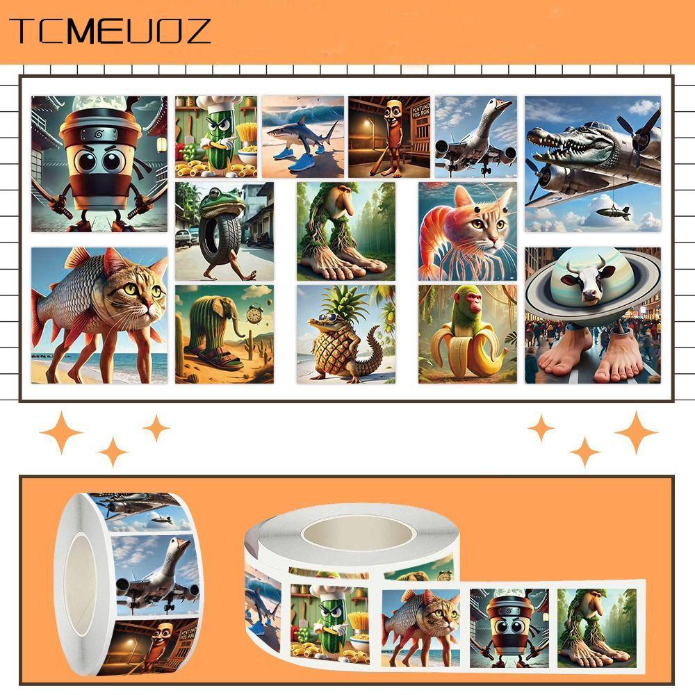 TCMEUOZ 500 Cái / Cuộn Talalero Tralala Dán, Động Vật Brainrot Phong Cách Ý Hoạt Hình Dán, Thiết Kế 